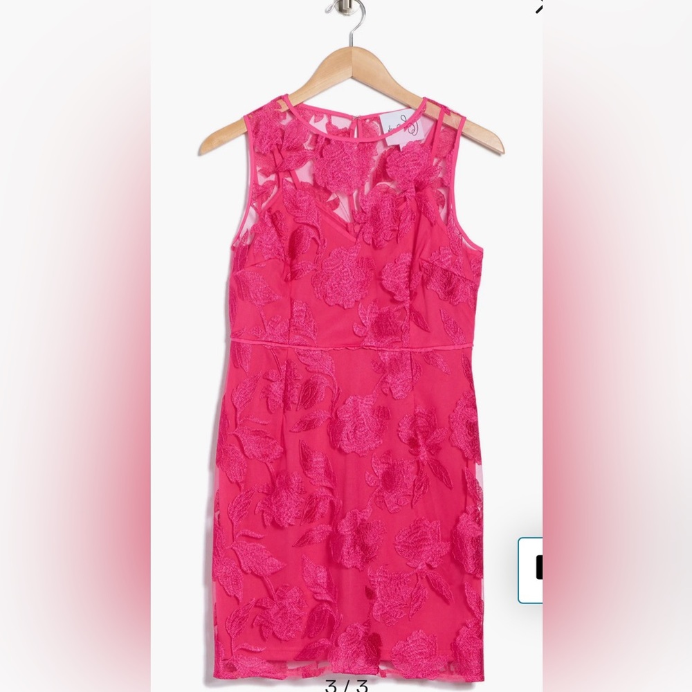Sam Edelman Embroidered Sleeveless Hot Pink Sheath Dress Size 12 NWT - Picture 3 of 10